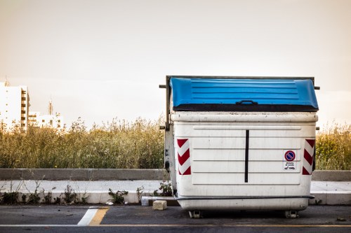 Front-facing view of Southwark commercial waste collection team at work